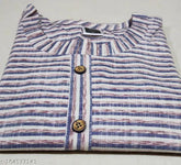 Striped three-quarter sleeve cotton kurti, 100% pure cotton for women's fashion, L (Bust 40in), XL (Bust 42in), XXL (Bust 44in) - India-made design